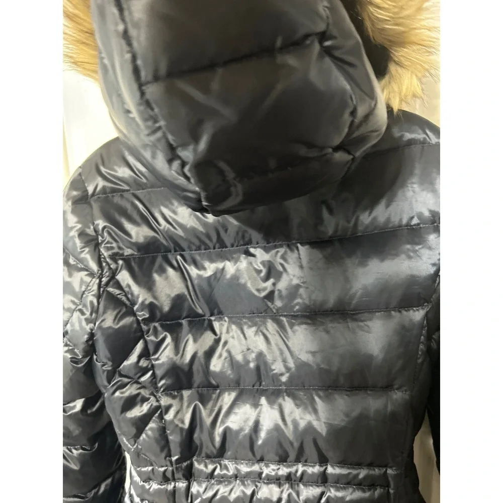 Dawn Levy Womens Puffer‎ Coat Quilted Faux Fur Hooded Drawstring Waist Size M